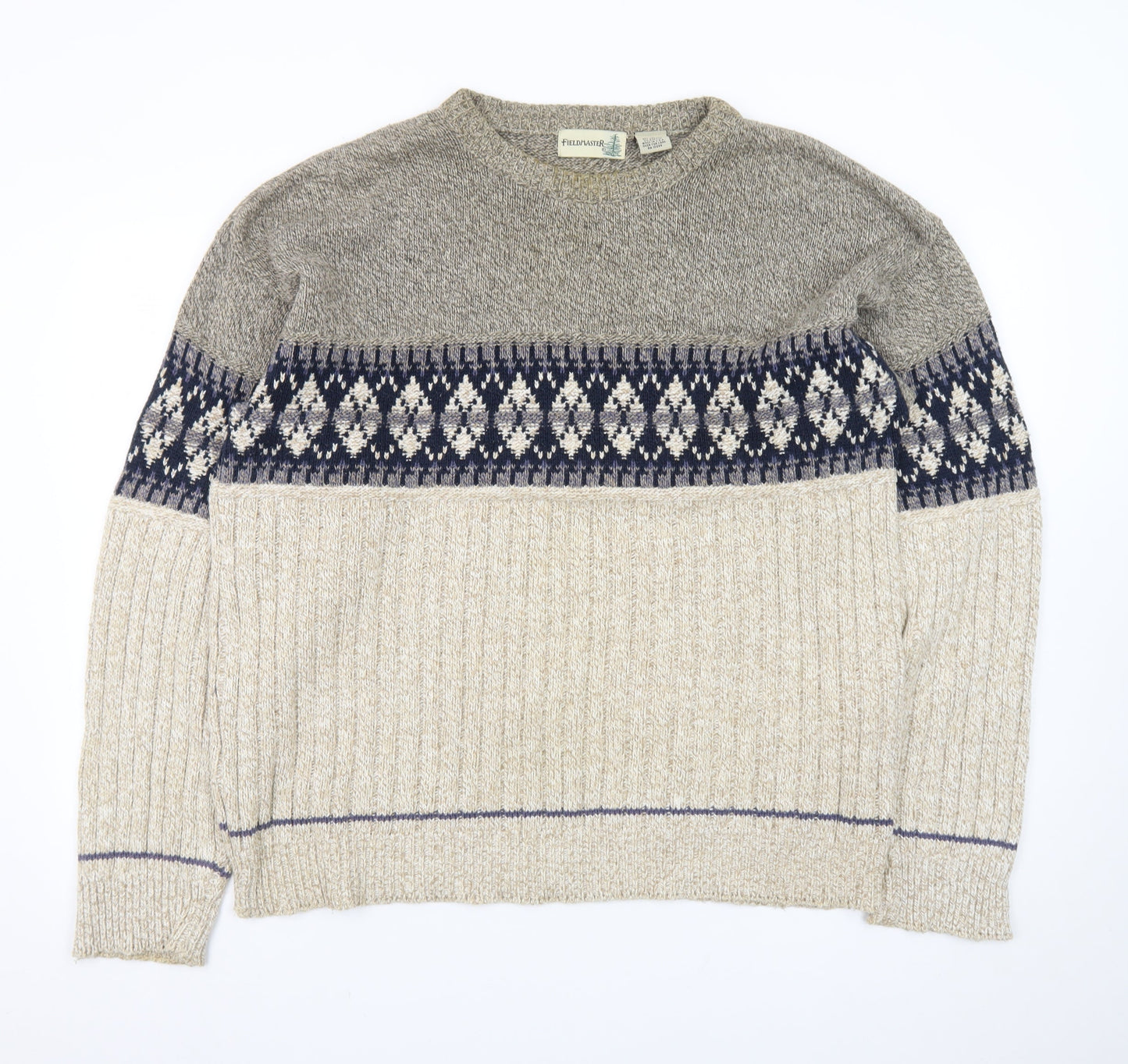 FieldMaster Men's Beige Fair Isle Knit Pullover Jumper L