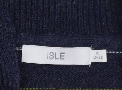 Isle Women Blue Green Striped Collared Pullover Jumper Size S 10-12