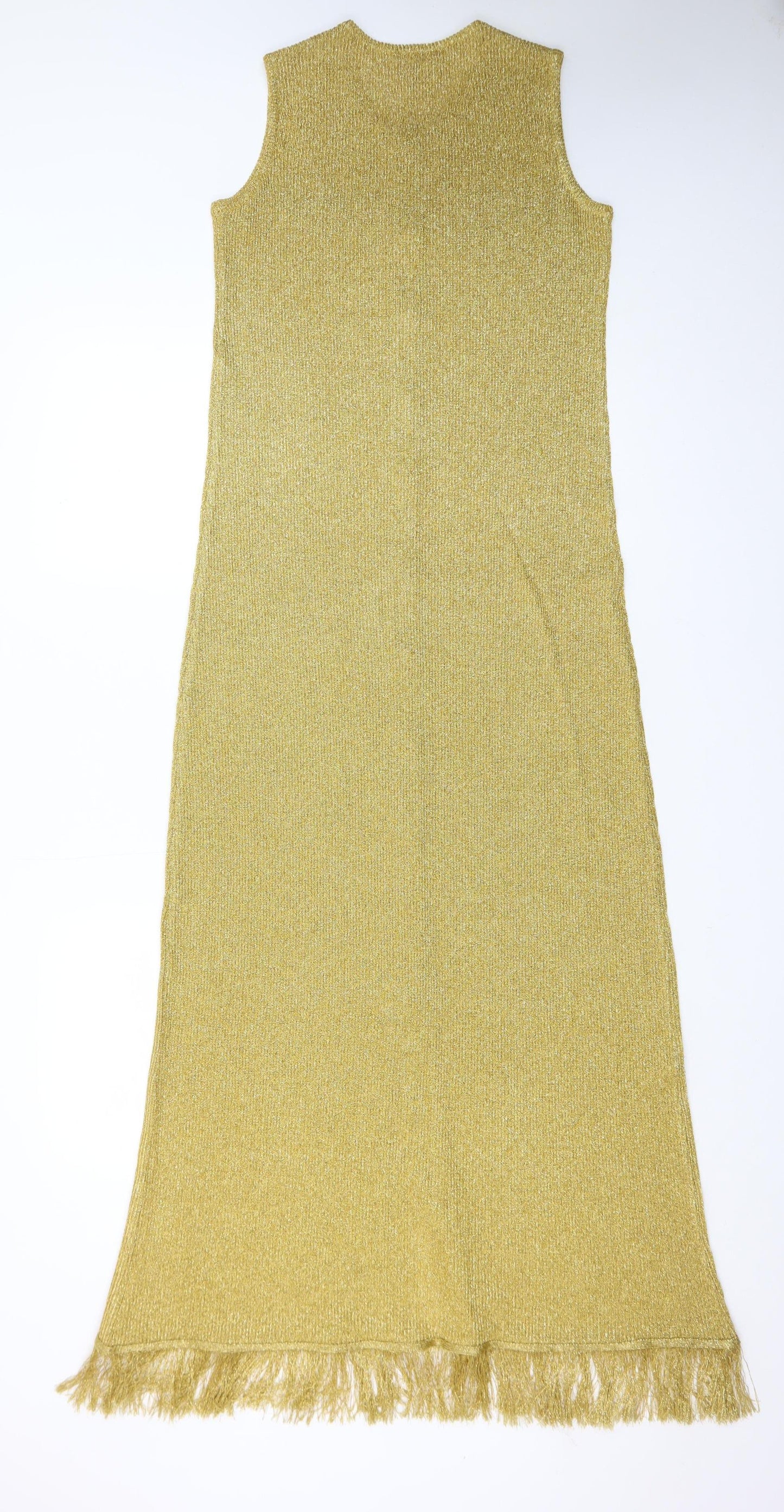 Euro Women’s Gold Sleeveless Long Sheath Knit Dress Size 6