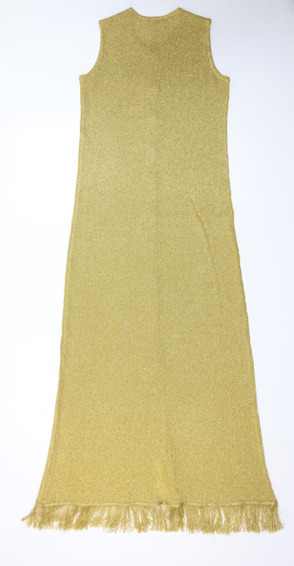 Euro Women’s Gold Sleeveless Long Sheath Knit Dress Size 6