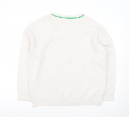QED London Women's White V-Neck Heart Pullover Jumper Size S
