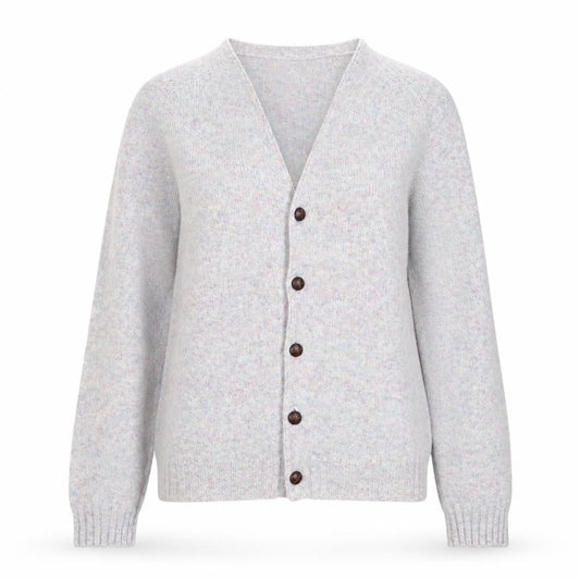Harley of Scotland Women Grey Wool Cardigan L V-Neck Knit