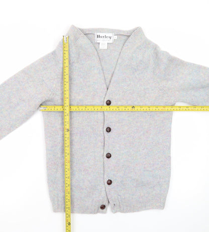 Harley of Scotland Women Grey Wool Cardigan L V-Neck Knit