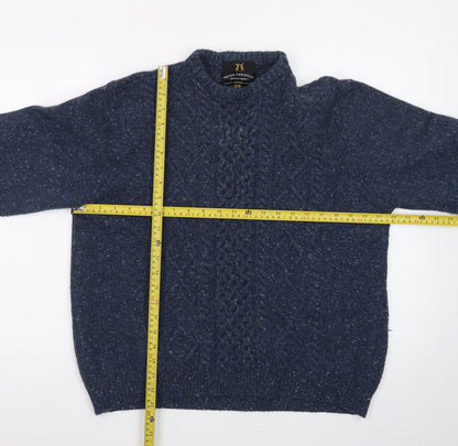 Peter Christian Men's Blue 2XL Cable Knit Wool Crew Neck Jumper