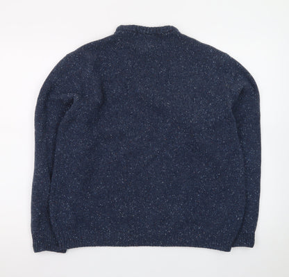 Peter Christian Men's Blue 2XL Cable Knit Wool Crew Neck Jumper