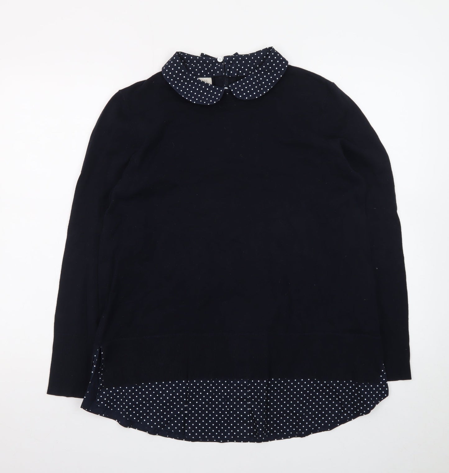 Hobbs Women Blue Collared Layered Look Cotton Jumper L