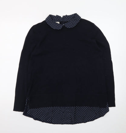 Hobbs Women Blue Collared Layered Look Cotton Jumper L