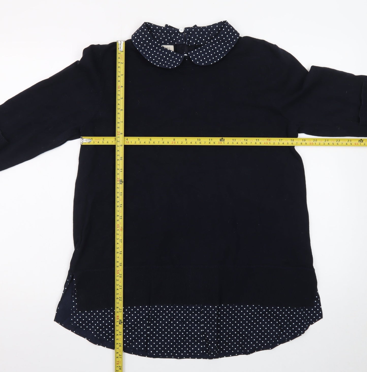 Hobbs Women Blue Collared Layered Look Cotton Jumper L