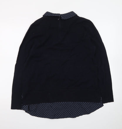 Hobbs Women Blue Collared Layered Look Cotton Jumper L