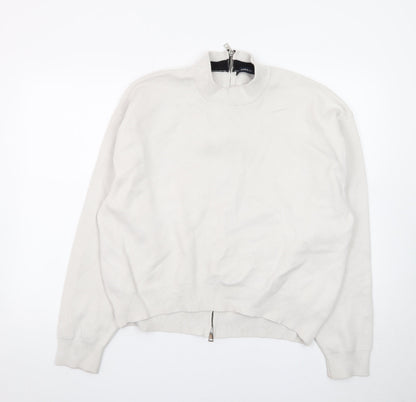 Zara Women's Ivory Mock Neck Full Zip Knit Jumper Size 14