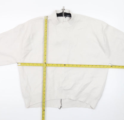 Zara Women's Ivory Mock Neck Full Zip Knit Jumper Size 14