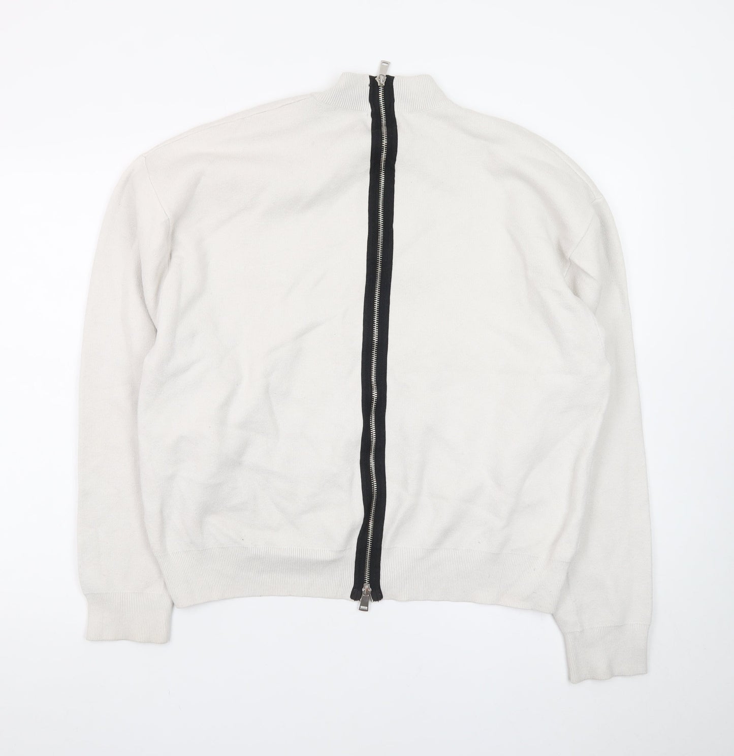 Zara Women's Ivory Mock Neck Full Zip Knit Jumper Size 14
