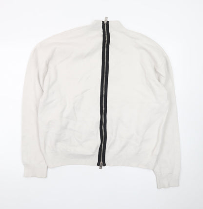 Zara Women's Ivory Mock Neck Full Zip Knit Jumper Size 14