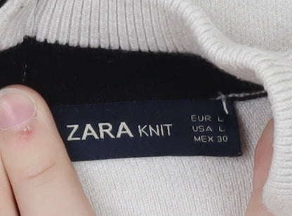 Zara Women's Ivory Mock Neck Full Zip Knit Jumper Size 14
