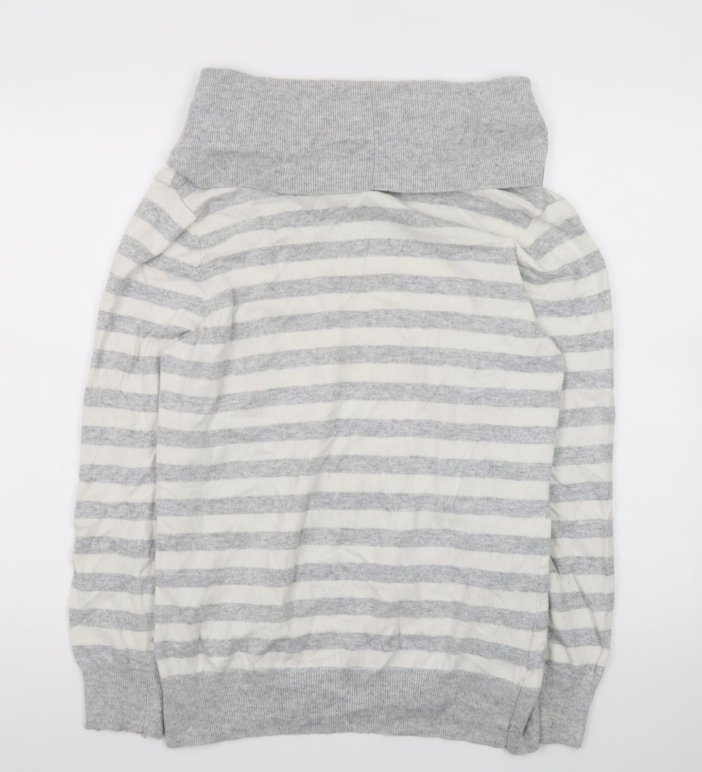 CC Women Grey Striped Cowl Neck Jumper XL Cotton Cashmere Blend