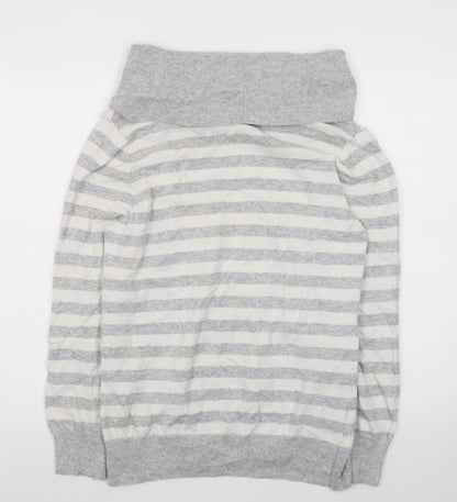 CC Women Grey Striped Cowl Neck Jumper XL Cotton Cashmere Blend