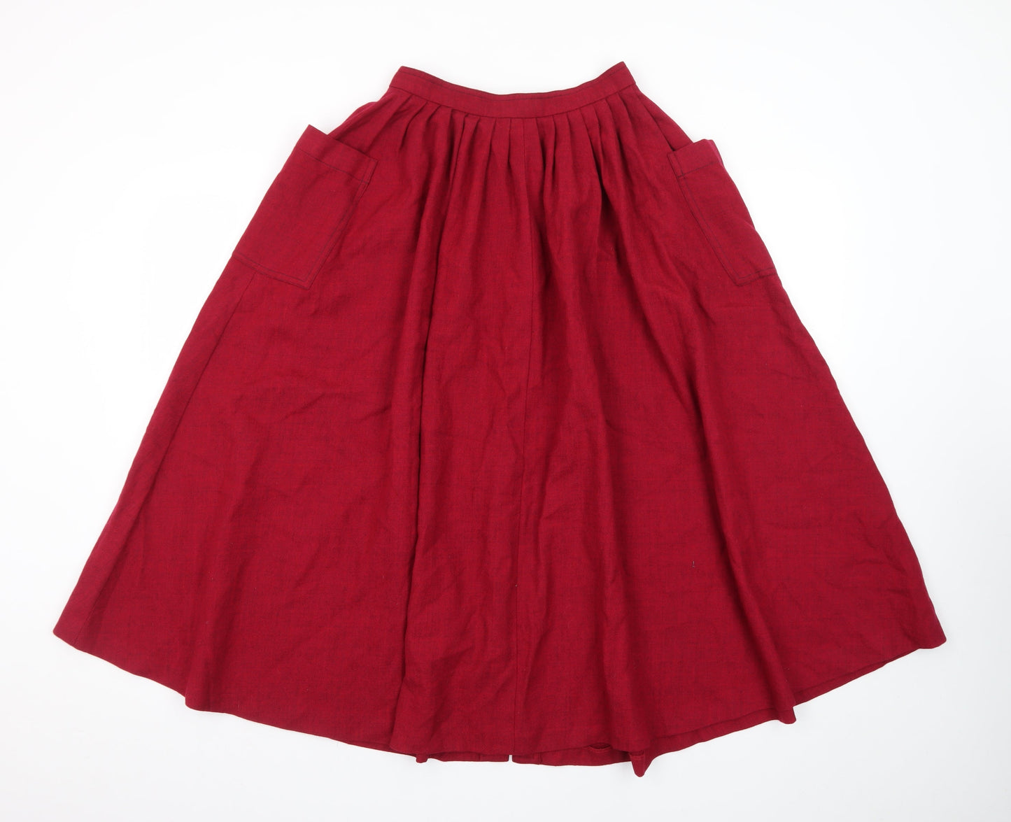 Jaeger Women Red Wool A-Line Midi Skirt Size 6 Button Front Vintage
