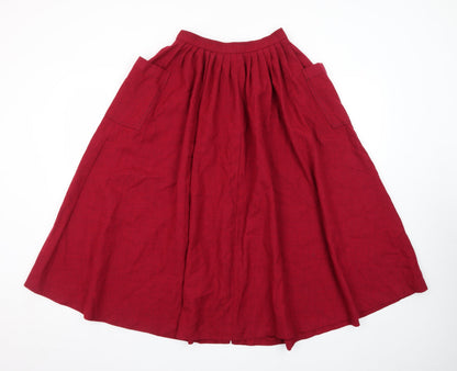 Jaeger Women Red Wool A-Line Midi Skirt Size 6 Button Front Vintage
