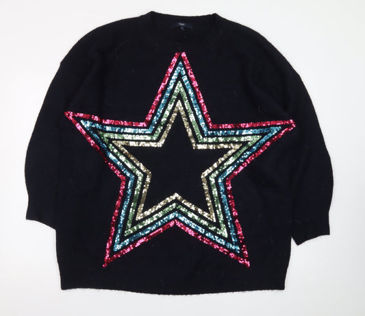 Next Women Black XL Sequin Star Pullover Jumper