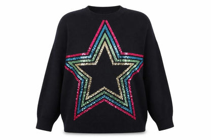 Next Women Black XL Sequin Star Pullover Jumper