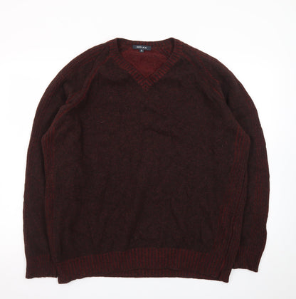 Melka Men's Brown Wool V-Neck Pullover Jumper XL