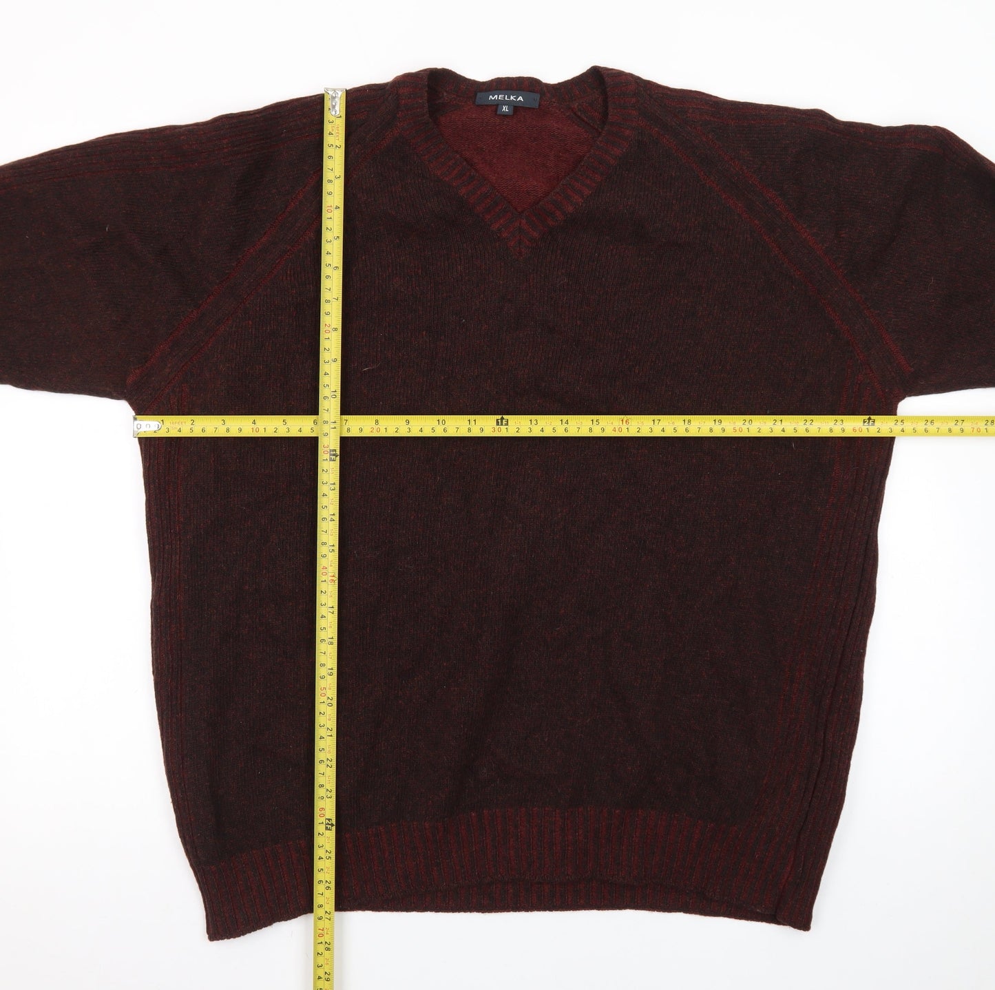 Melka Men's Brown Wool V-Neck Pullover Jumper XL
