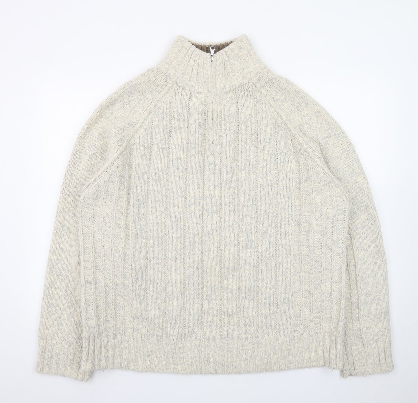 Marks and Spencer Men's Beige Wool Blend 1/2 Zip Cable Knit Jumper L