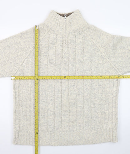 Marks and Spencer Men's Beige Wool Blend 1/2 Zip Cable Knit Jumper L