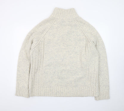 Marks and Spencer Men's Beige Wool Blend 1/2 Zip Cable Knit Jumper L