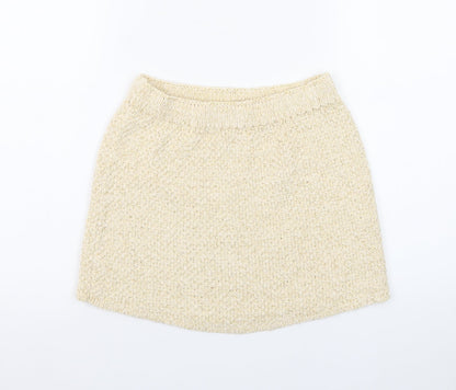H&M Women Beige Glitter Knit Short Pencil Skirt XS
