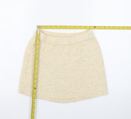 H&M Women Beige Glitter Knit Short Pencil Skirt XS