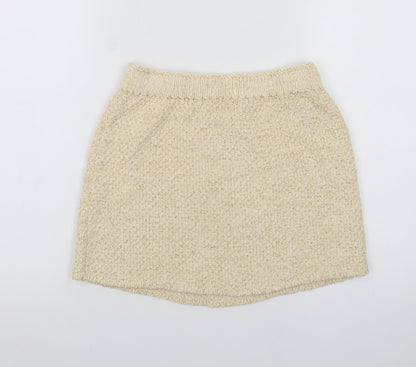 H&M Women Beige Glitter Knit Short Pencil Skirt XS