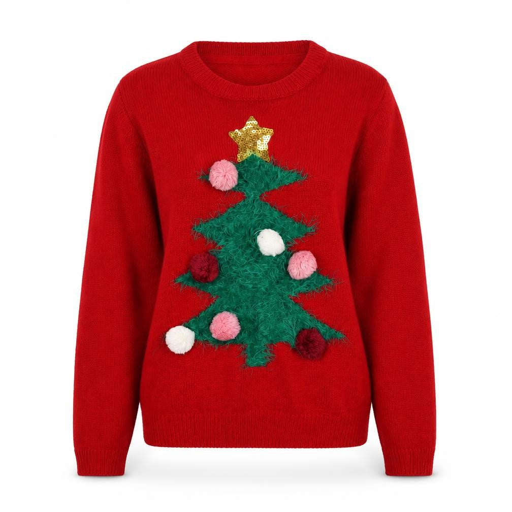 Front view of H&M Teens Red Christmas Tree Jumper Acrylic Knit Size 14Y+