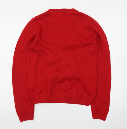 H&M Teens Red Christmas Tree Jumper Acrylic Knit Size 14Y+