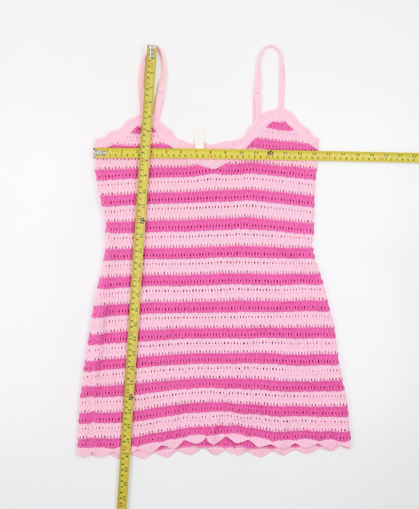 The Frolic Womens Pink Crochet Strappy Slip Dress Size 10