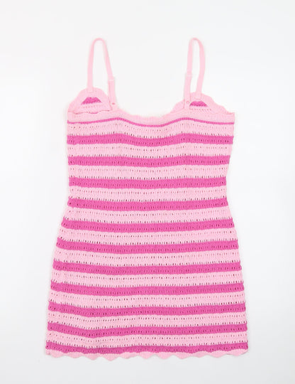 The Frolic Womens Pink Crochet Strappy Slip Dress Size 10