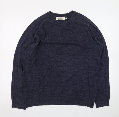 H&M L.O.G.G. Women Blue Cotton Crew Neck Pullover Jumper Size 14