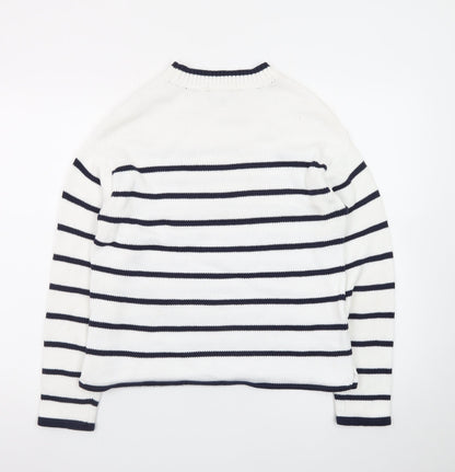 Crew Clothing Women’s White Navy Striped Cotton Jumper Size 10