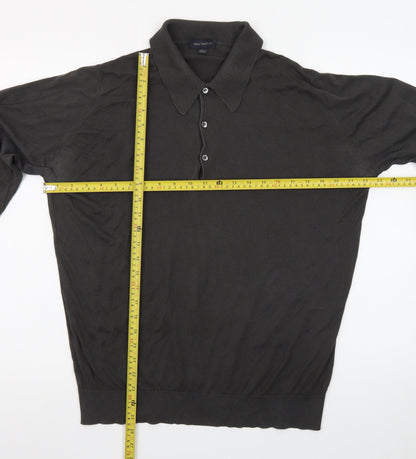 John Smedley Men’s Black Merino Wool Long Sleeve Polo L