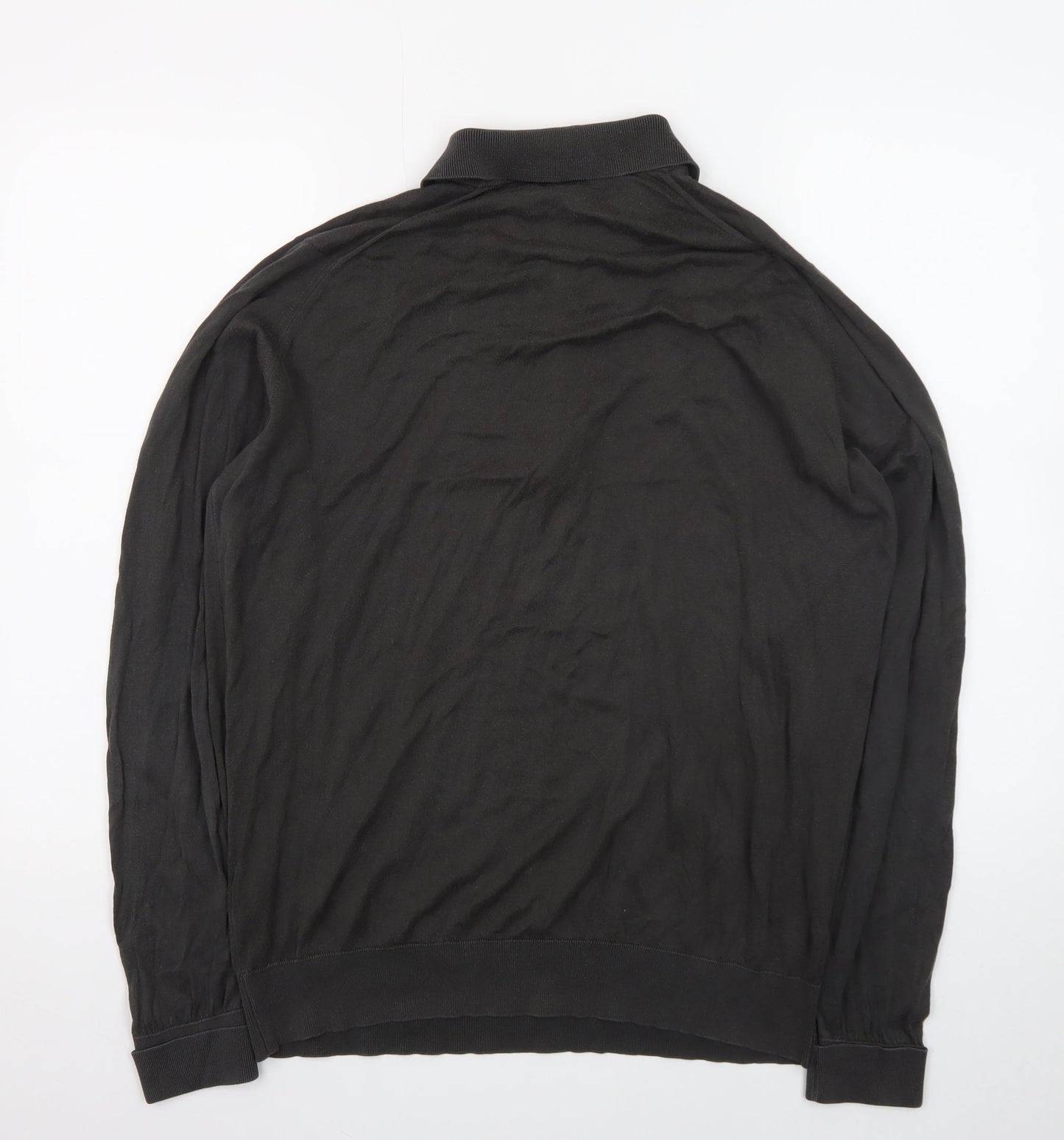 John Smedley Men’s Black Merino Wool Long Sleeve Polo L