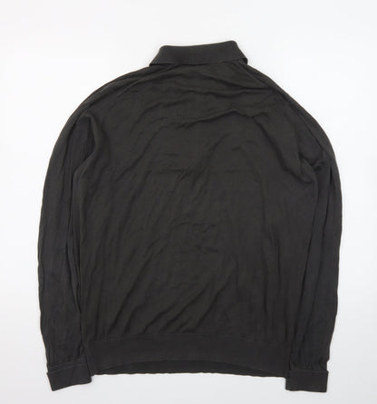 John Smedley Men’s Black Merino Wool Long Sleeve Polo L