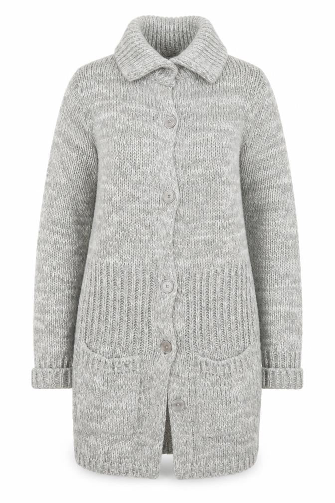 Folia Women Grey Long Sleeve Knit Cardigan Size 14 Collared Button Front