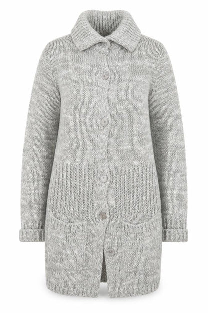 Folia Women Grey Long Sleeve Knit Cardigan Size 14 Collared Button Front