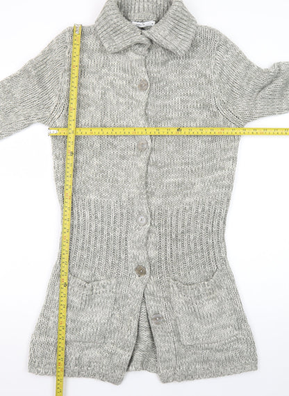 Folia Women Grey Long Sleeve Knit Cardigan Size 14 Collared Button Front
