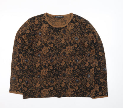 Jacques Vert Women's Brown Floral Wool Blend Pullover Jumper L