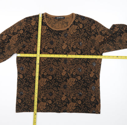 Jacques Vert Women's Brown Floral Wool Blend Pullover Jumper L