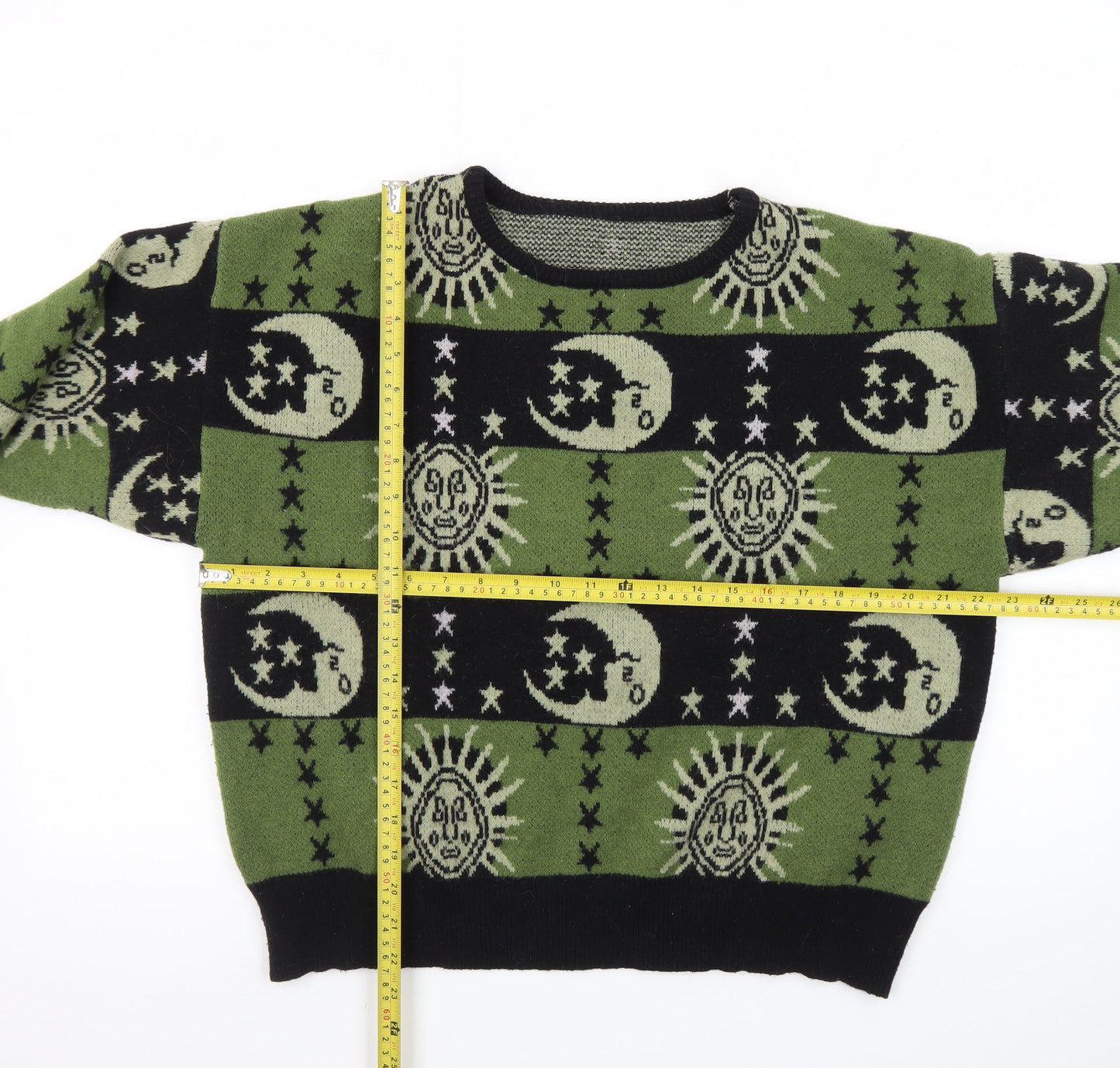 ROMWE Women Green Moon Sun Pattern Knit Jumper Size L