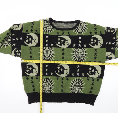 ROMWE Women Green Moon Sun Pattern Knit Jumper Size L