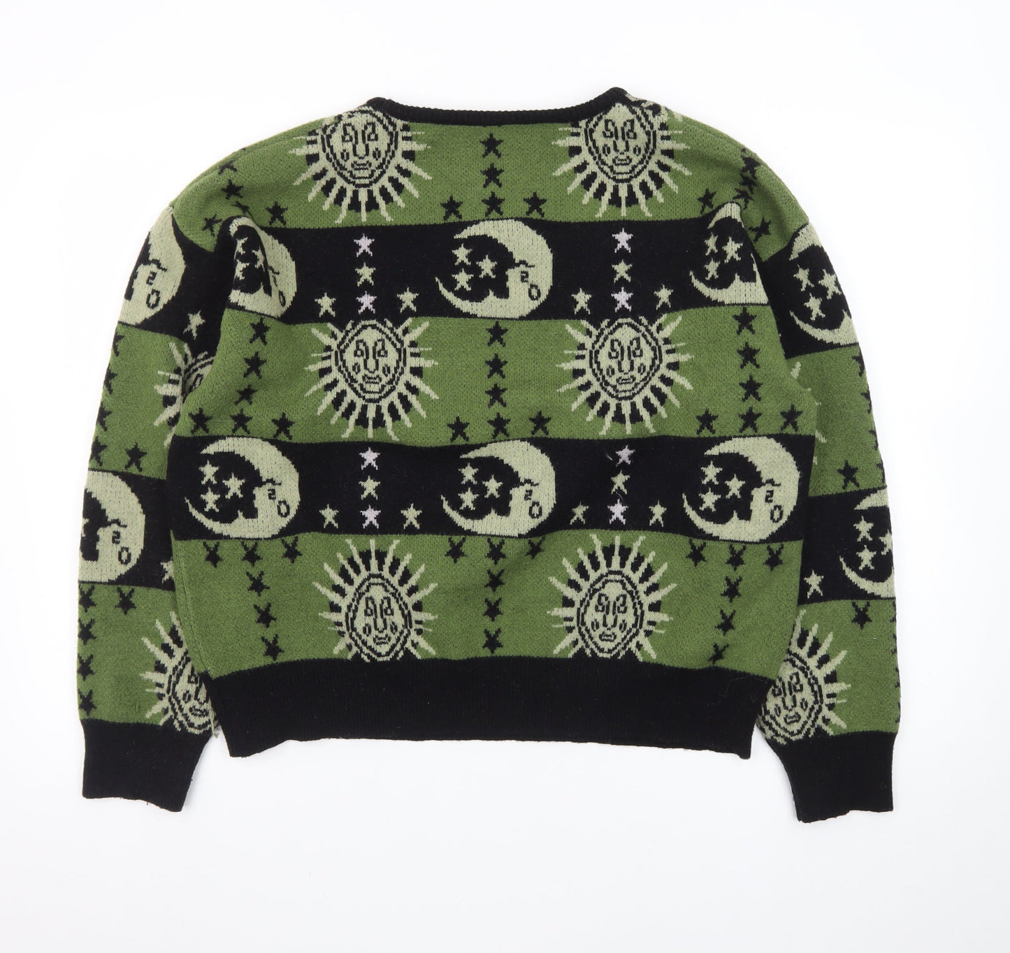 ROMWE Women Green Moon Sun Pattern Knit Jumper Size L