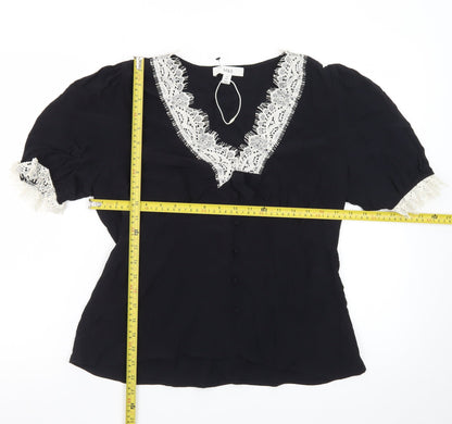 Marks and Spencer Women’s Black Lace Trim Puff Sleeve Blouse Size 12